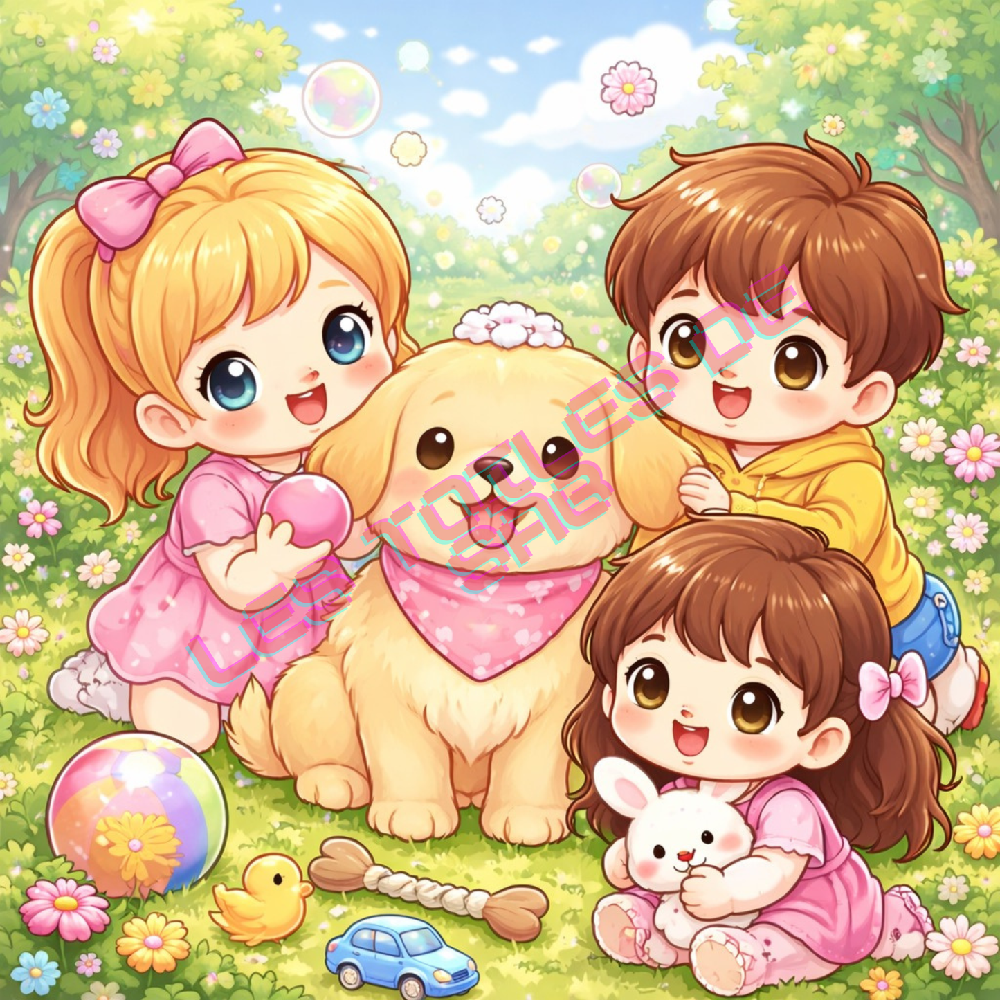 Douce enfance et chiot doré